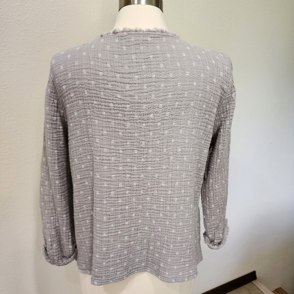 Habitat Gauzy Cotton Blouse Top Popover Raw Edge Seams 3/4 Sleeve size Medium - Picture 10 of 10